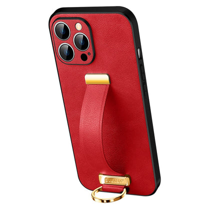 SULADA Shockproof Phone Cover for iPhone 13 Pro 6.1 inch Fashion Series Anti-fall Crazy Horse Texture PU Leather Coated Mobile Phone Case with Wristband Adjustable Strap