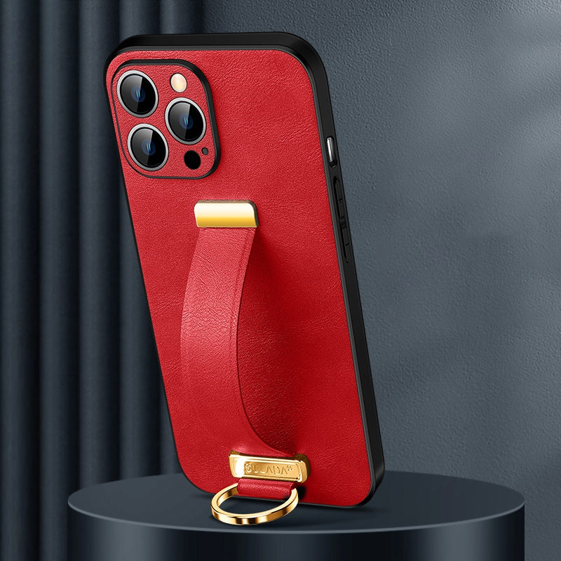 SULADA Shockproof Phone Cover for iPhone 13 Pro 6.1 inch Fashion Series Anti-fall Crazy Horse Texture PU Leather Coated Mobile Phone Case with Wristband Adjustable Strap