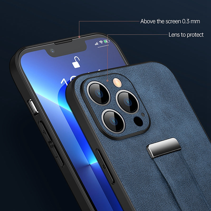SULADA Shockproof Phone Cover for iPhone 13 Pro 6.1 inch Fashion Series Anti-fall Crazy Horse Texture PU Leather Coated Mobile Phone Case with Wristband Adjustable Strap