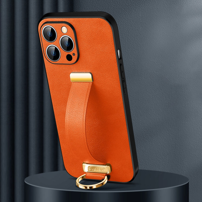 SULADA Shockproof Phone Cover for iPhone 13 Pro 6.1 inch Fashion Series Anti-fall Crazy Horse Texture PU Leather Coated Mobile Phone Case with Wristband Adjustable Strap
