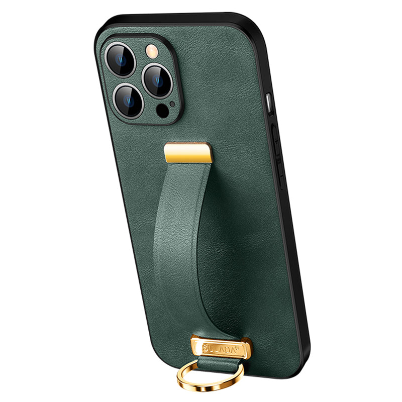 SULADA Shockproof Phone Cover for iPhone 13 Pro 6.1 inch Fashion Series Anti-fall Crazy Horse Texture PU Leather Coated Mobile Phone Case with Wristband Adjustable Strap