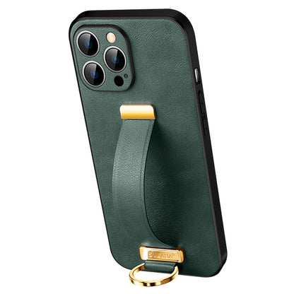 SULADA Shockproof Phone Cover for iPhone 13 Pro 6.1 inch Fashion Series Anti-fall Crazy Horse Texture PU Leather Coated Mobile Phone Case with Wristband Adjustable Strap