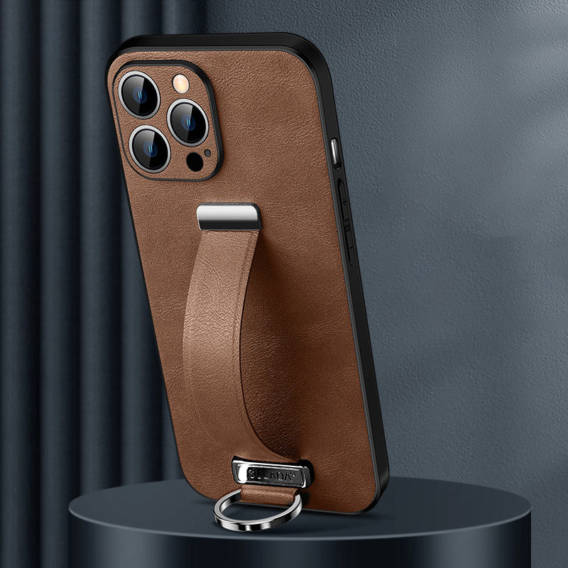 SULADA Shockproof Phone Cover for iPhone 13 Pro 6.1 inch Fashion Series Anti-fall Crazy Horse Texture PU Leather Coated Mobile Phone Case with Wristband Adjustable Strap