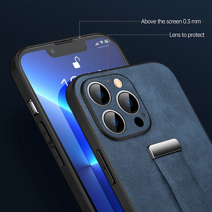 SULADA Shockproof Phone Cover for iPhone 13 Pro 6.1 inch Fashion Series Anti-fall Crazy Horse Texture PU Leather Coated Mobile Phone Case with Wristband Adjustable Strap