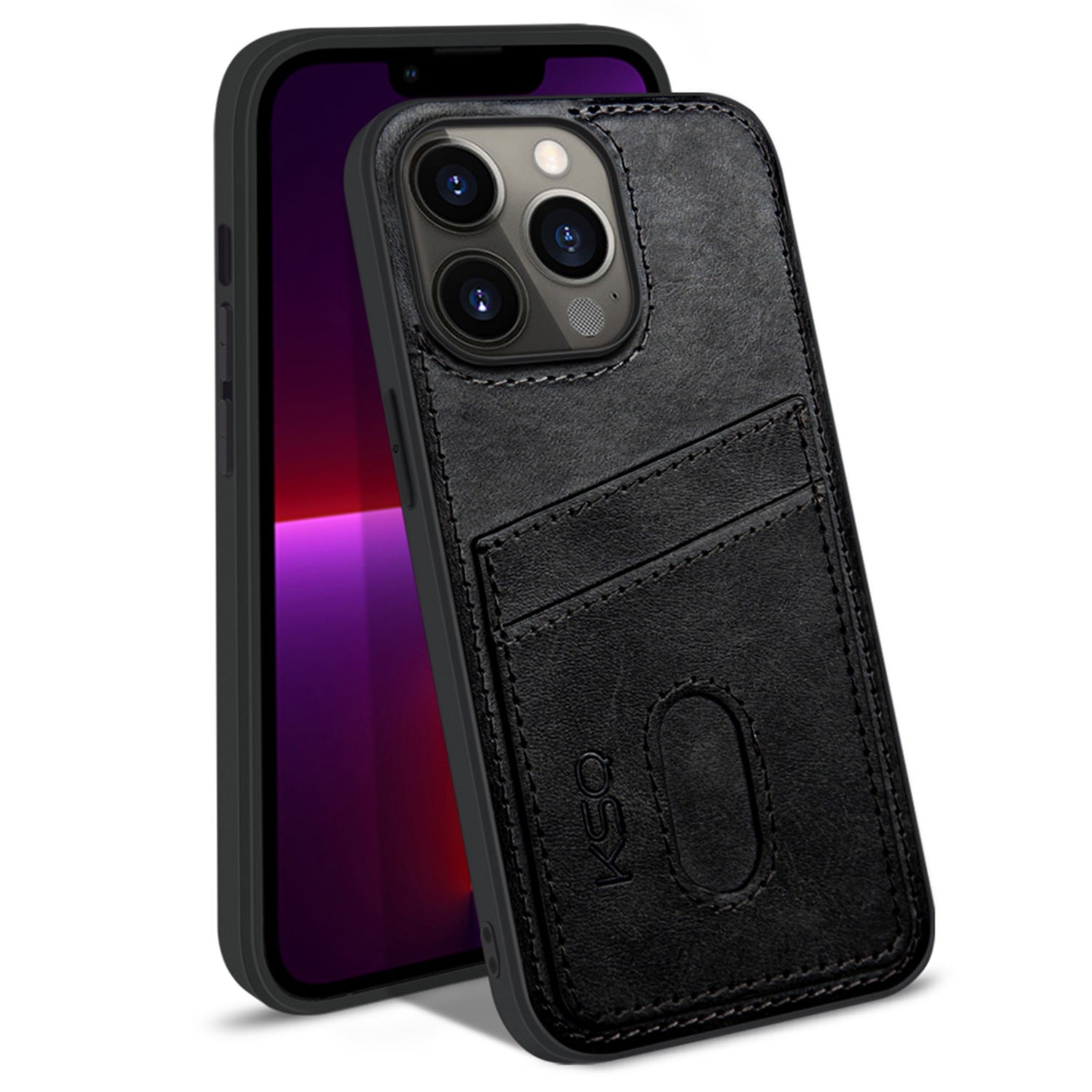 KSQ 003 Series for iPhone 13 Pro 6.1 inch Card Slots Design Scratch-resistant Protective Case PU Leather Coated PC+TPU Hybrid Phone Shell