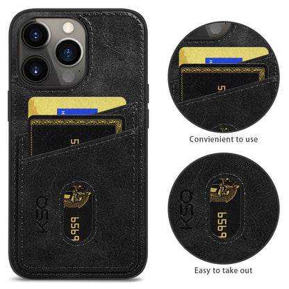 KSQ 003 Series for iPhone 13 Pro 6.1 inch Card Slots Design Scratch-resistant Protective Case PU Leather Coated PC+TPU Hybrid Phone Shell