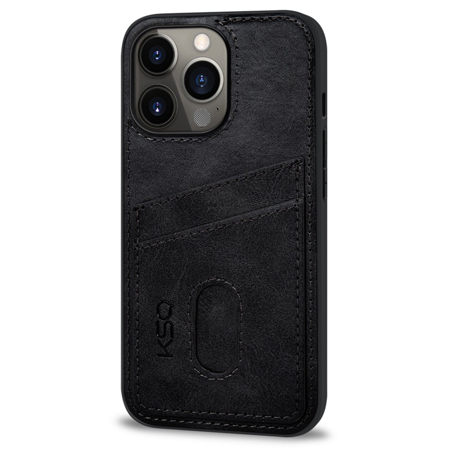 KSQ 003 Series for iPhone 13 Pro 6.1 inch Card Slots Design Scratch-resistant Protective Case PU Leather Coated PC+TPU Hybrid Phone Shell