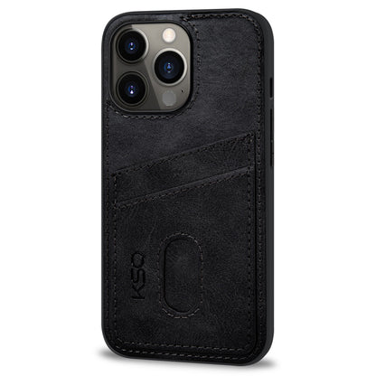 KSQ 003 Series for iPhone 13 Pro 6.1 inch Card Slots Design Scratch-resistant Protective Case PU Leather Coated PC+TPU Hybrid Phone Shell