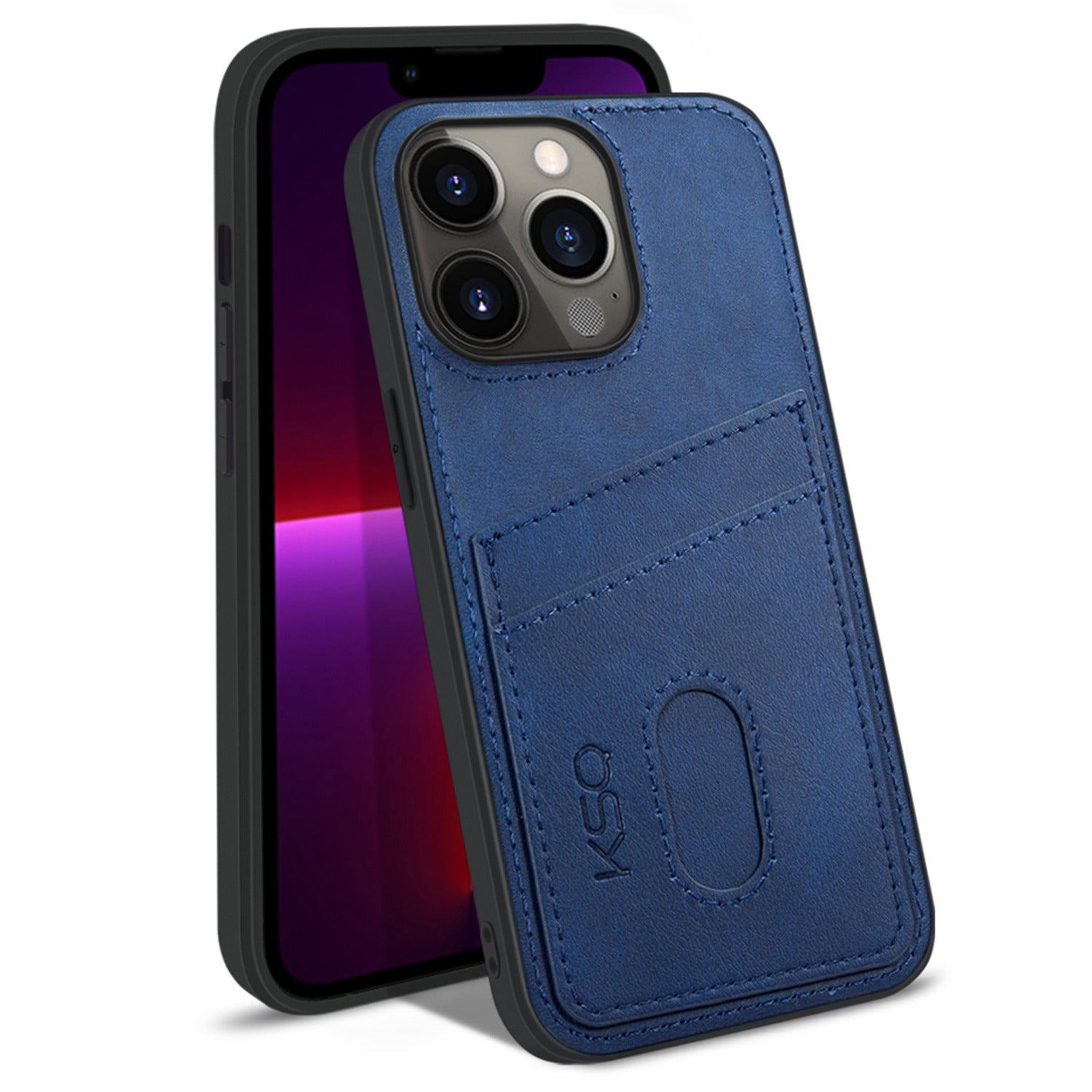 KSQ 003 Series for iPhone 13 Pro 6.1 inch Card Slots Design Scratch-resistant Protective Case PU Leather Coated PC+TPU Hybrid Phone Shell