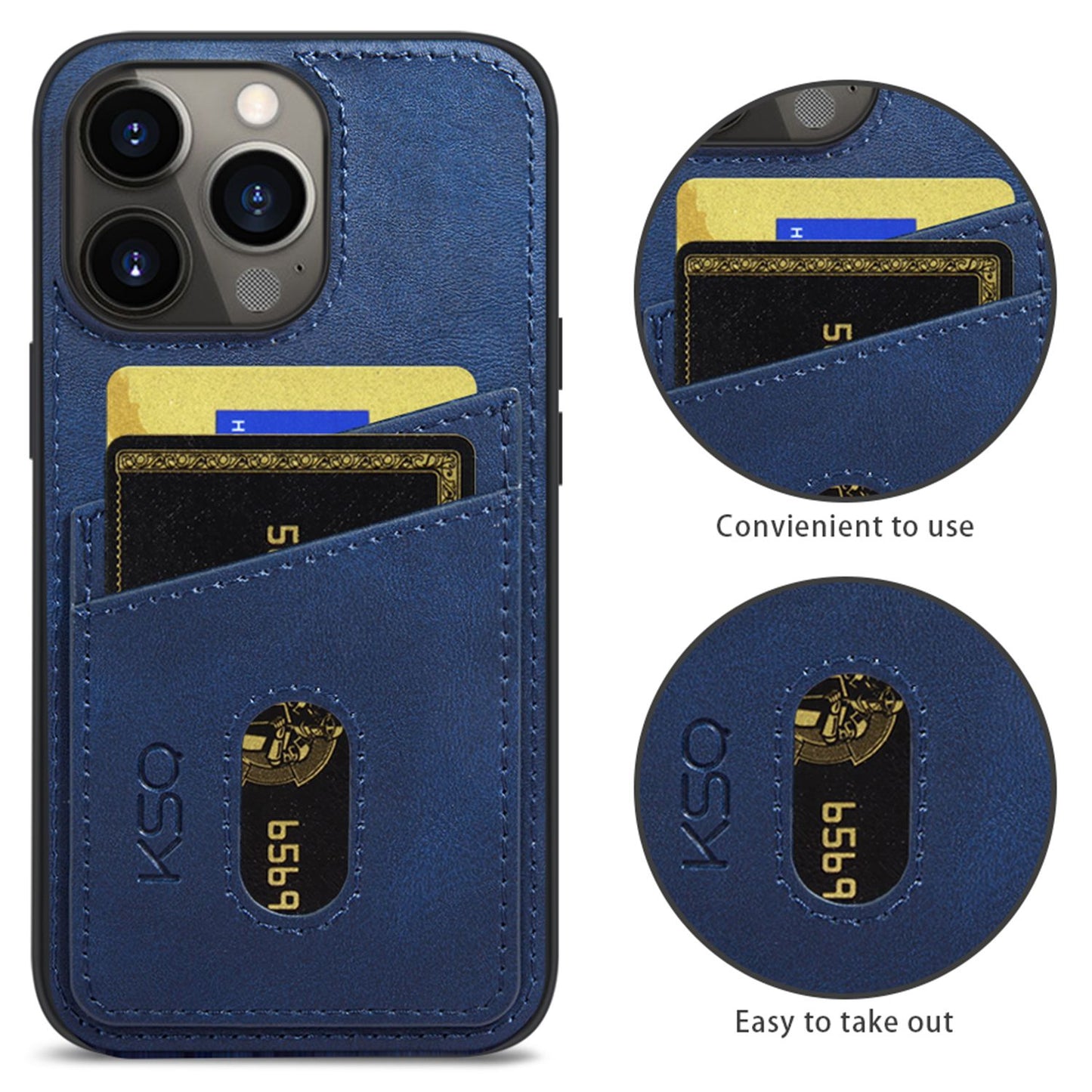 KSQ 003 Series for iPhone 13 Pro 6.1 inch Card Slots Design Scratch-resistant Protective Case PU Leather Coated PC+TPU Hybrid Phone Shell