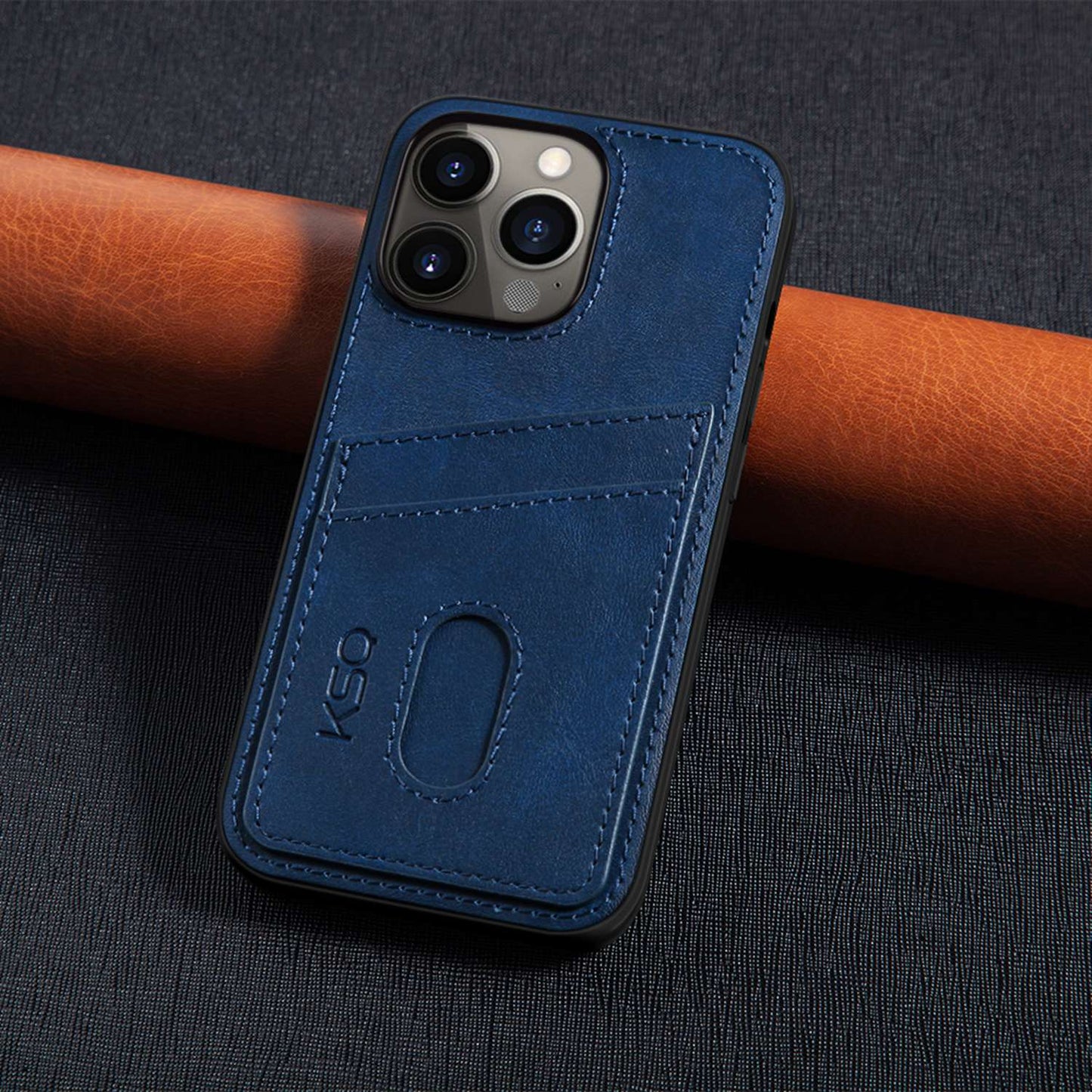 KSQ 003 Series for iPhone 13 Pro 6.1 inch Card Slots Design Scratch-resistant Protective Case PU Leather Coated PC+TPU Hybrid Phone Shell