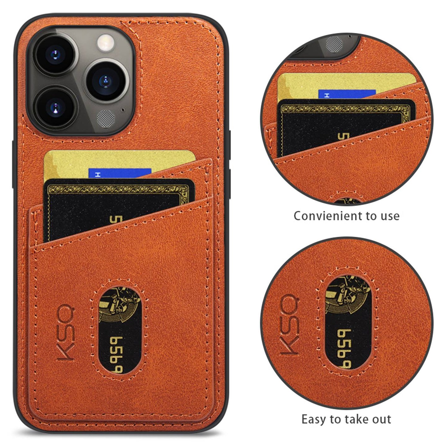 KSQ 003 Series for iPhone 13 Pro 6.1 inch Card Slots Design Scratch-resistant Protective Case PU Leather Coated PC+TPU Hybrid Phone Shell