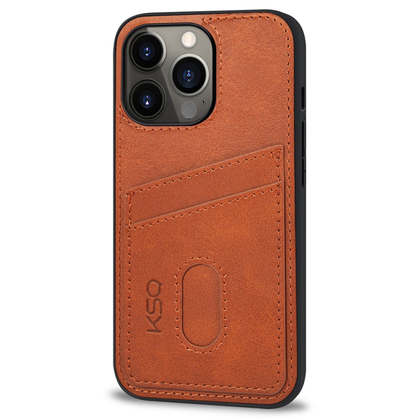 KSQ 003 Series for iPhone 13 Pro 6.1 inch Card Slots Design Scratch-resistant Protective Case PU Leather Coated PC+TPU Hybrid Phone Shell