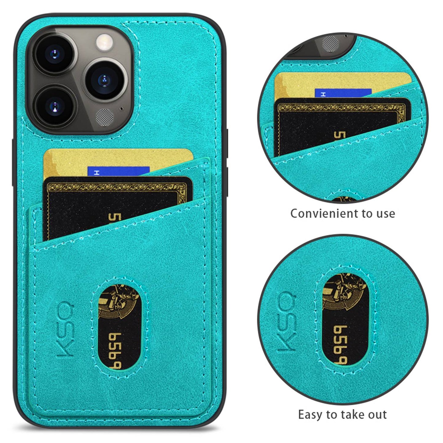 KSQ 003 Series for iPhone 13 Pro 6.1 inch Card Slots Design Scratch-resistant Protective Case PU Leather Coated PC+TPU Hybrid Phone Shell
