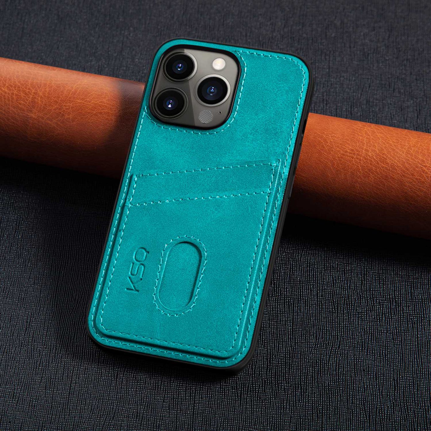 KSQ 003 Series for iPhone 13 Pro 6.1 inch Card Slots Design Scratch-resistant Protective Case PU Leather Coated PC+TPU Hybrid Phone Shell