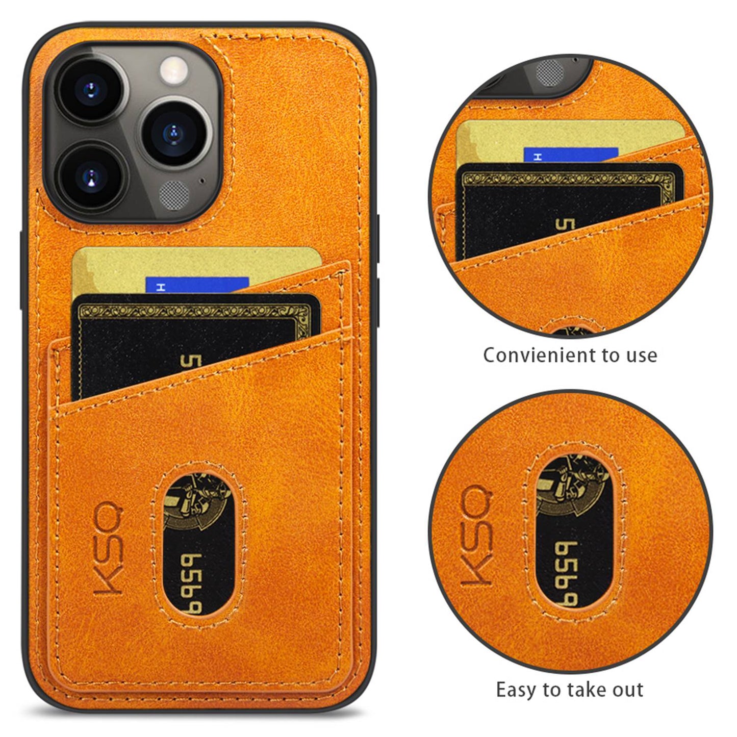 KSQ 003 Series for iPhone 13 Pro 6.1 inch Card Slots Design Scratch-resistant Protective Case PU Leather Coated PC+TPU Hybrid Phone Shell