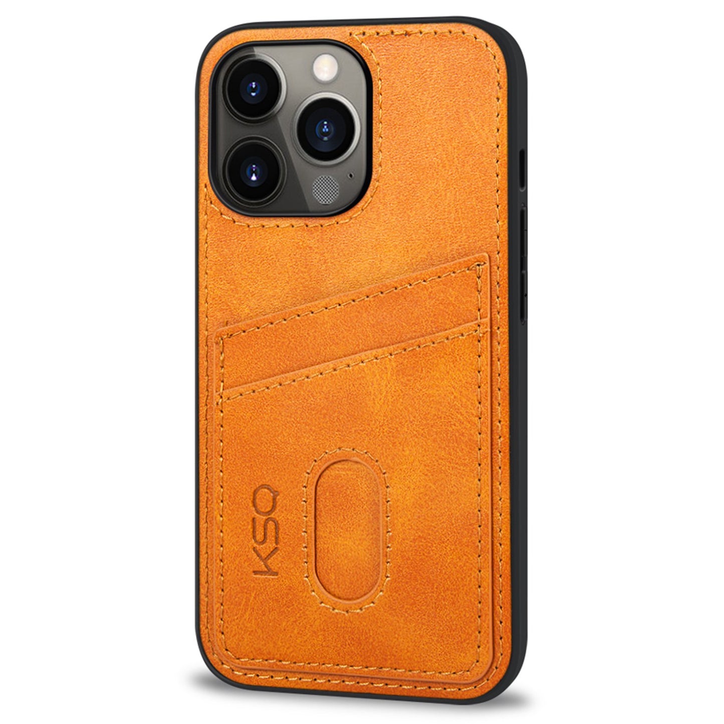 KSQ 003 Series for iPhone 13 Pro 6.1 inch Card Slots Design Scratch-resistant Protective Case PU Leather Coated PC+TPU Hybrid Phone Shell
