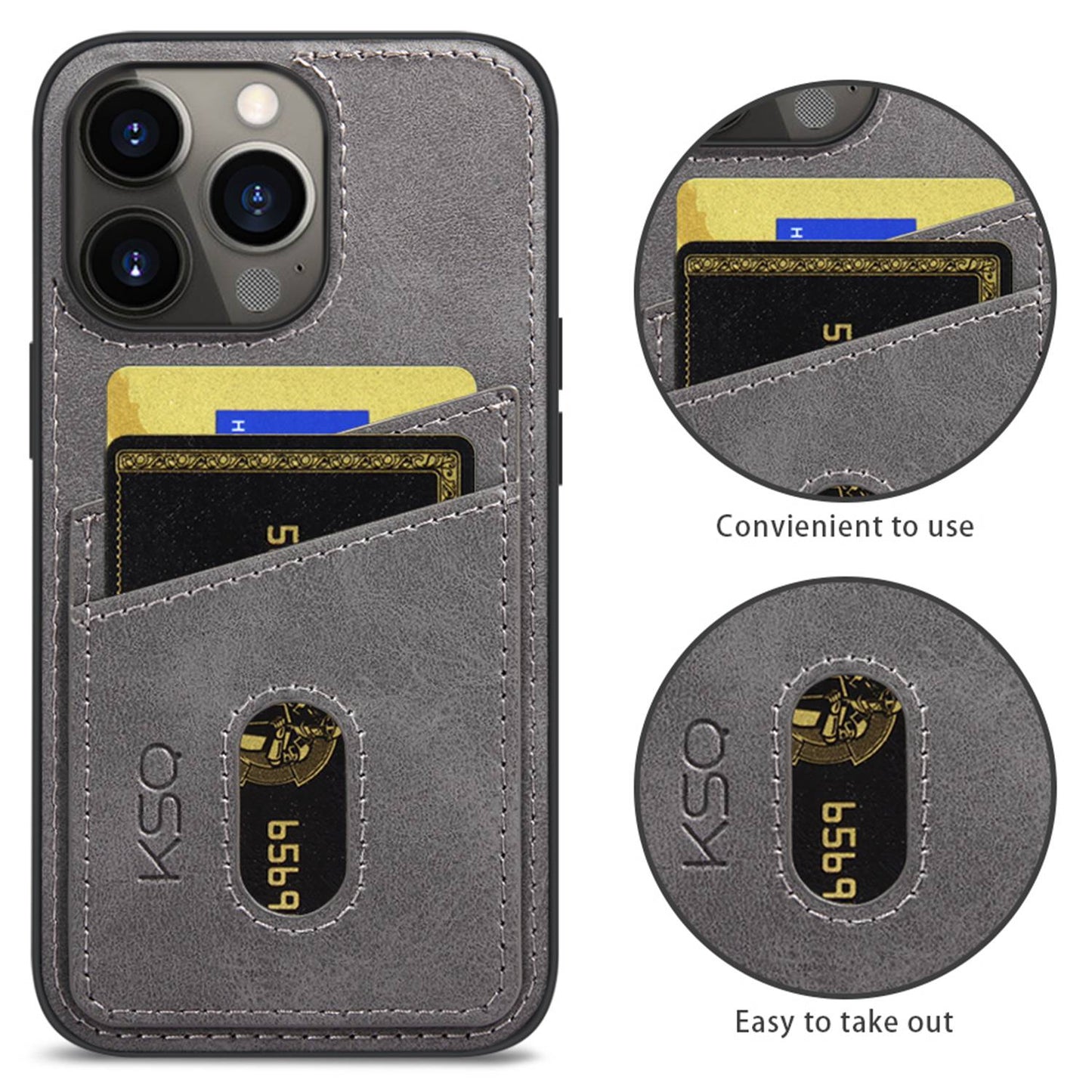KSQ 003 Series for iPhone 13 Pro 6.1 inch Card Slots Design Scratch-resistant Protective Case PU Leather Coated PC+TPU Hybrid Phone Shell
