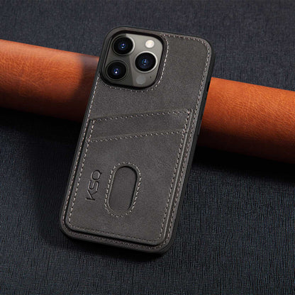 KSQ 003 Series for iPhone 13 Pro 6.1 inch Card Slots Design Scratch-resistant Protective Case PU Leather Coated PC+TPU Hybrid Phone Shell