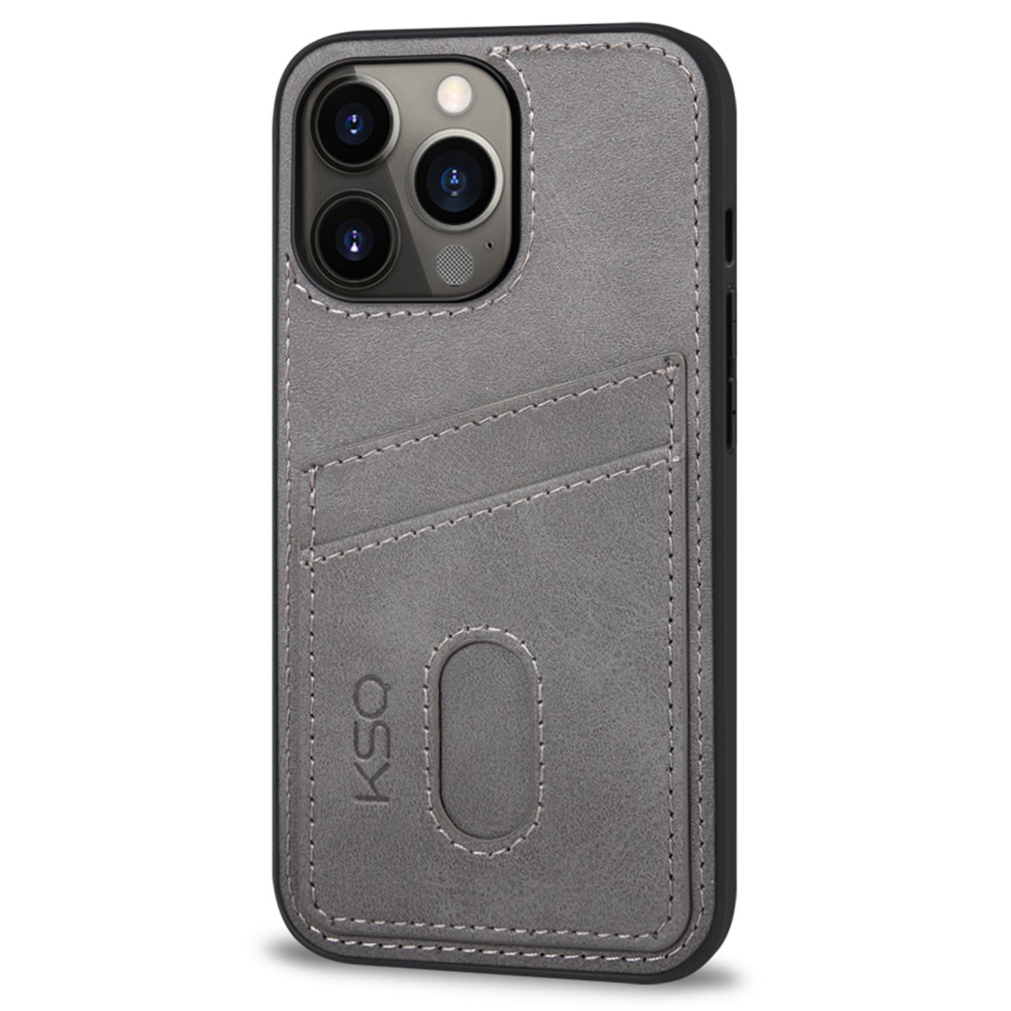 KSQ 003 Series for iPhone 13 Pro 6.1 inch Card Slots Design Scratch-resistant Protective Case PU Leather Coated PC+TPU Hybrid Phone Shell