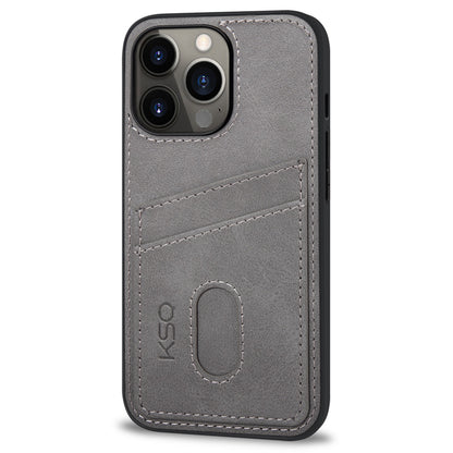 KSQ 003 Series for iPhone 13 Pro 6.1 inch Card Slots Design Scratch-resistant Protective Case PU Leather Coated PC+TPU Hybrid Phone Shell