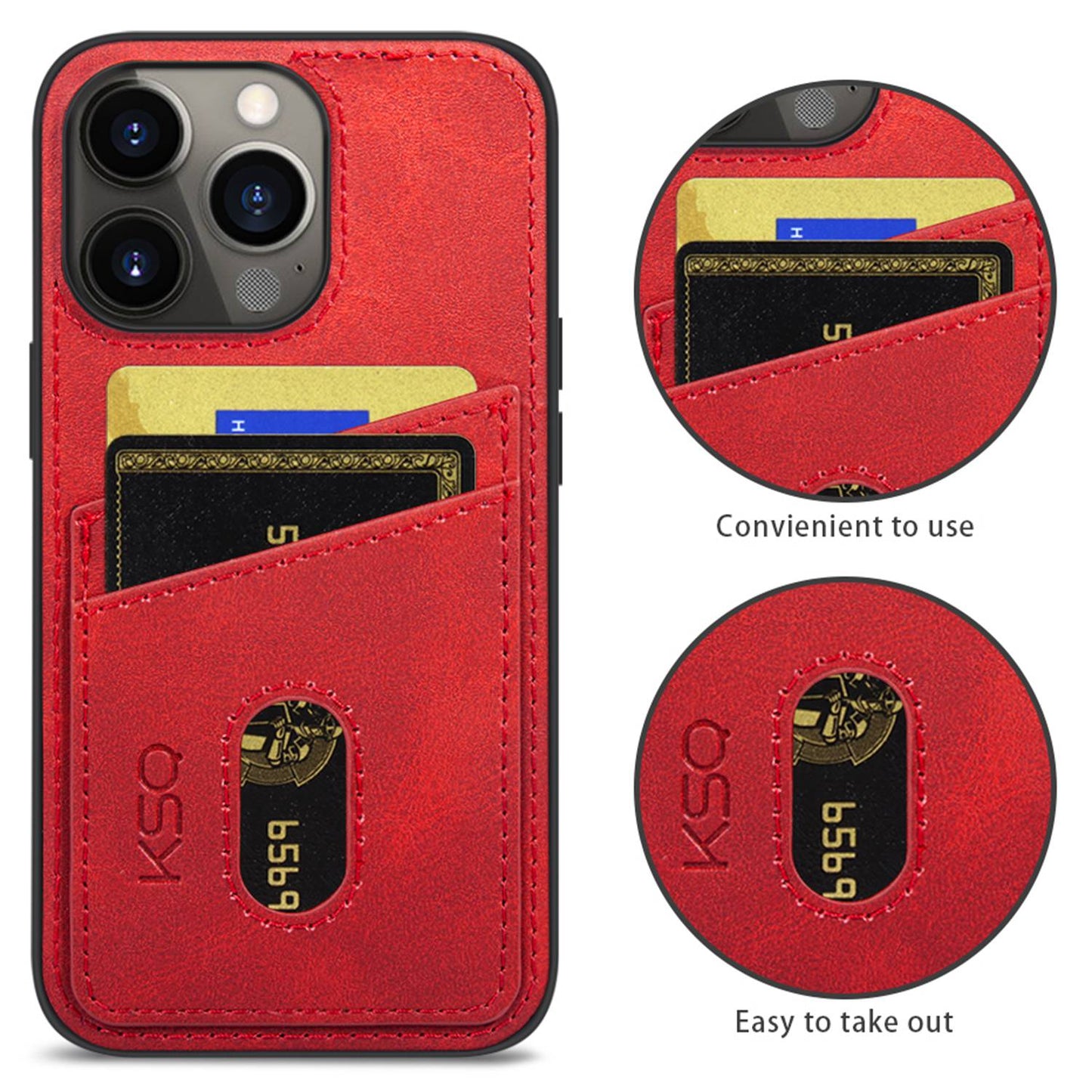 KSQ 003 Series for iPhone 13 Pro 6.1 inch Card Slots Design Scratch-resistant Protective Case PU Leather Coated PC+TPU Hybrid Phone Shell