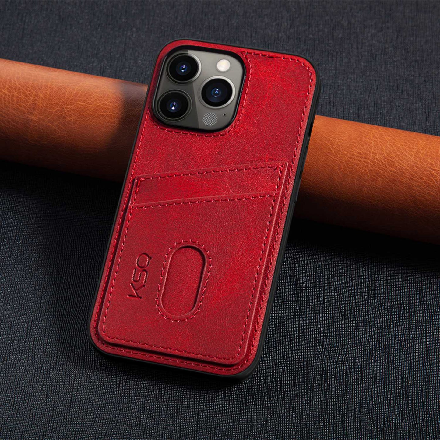 KSQ 003 Series for iPhone 13 Pro 6.1 inch Card Slots Design Scratch-resistant Protective Case PU Leather Coated PC+TPU Hybrid Phone Shell