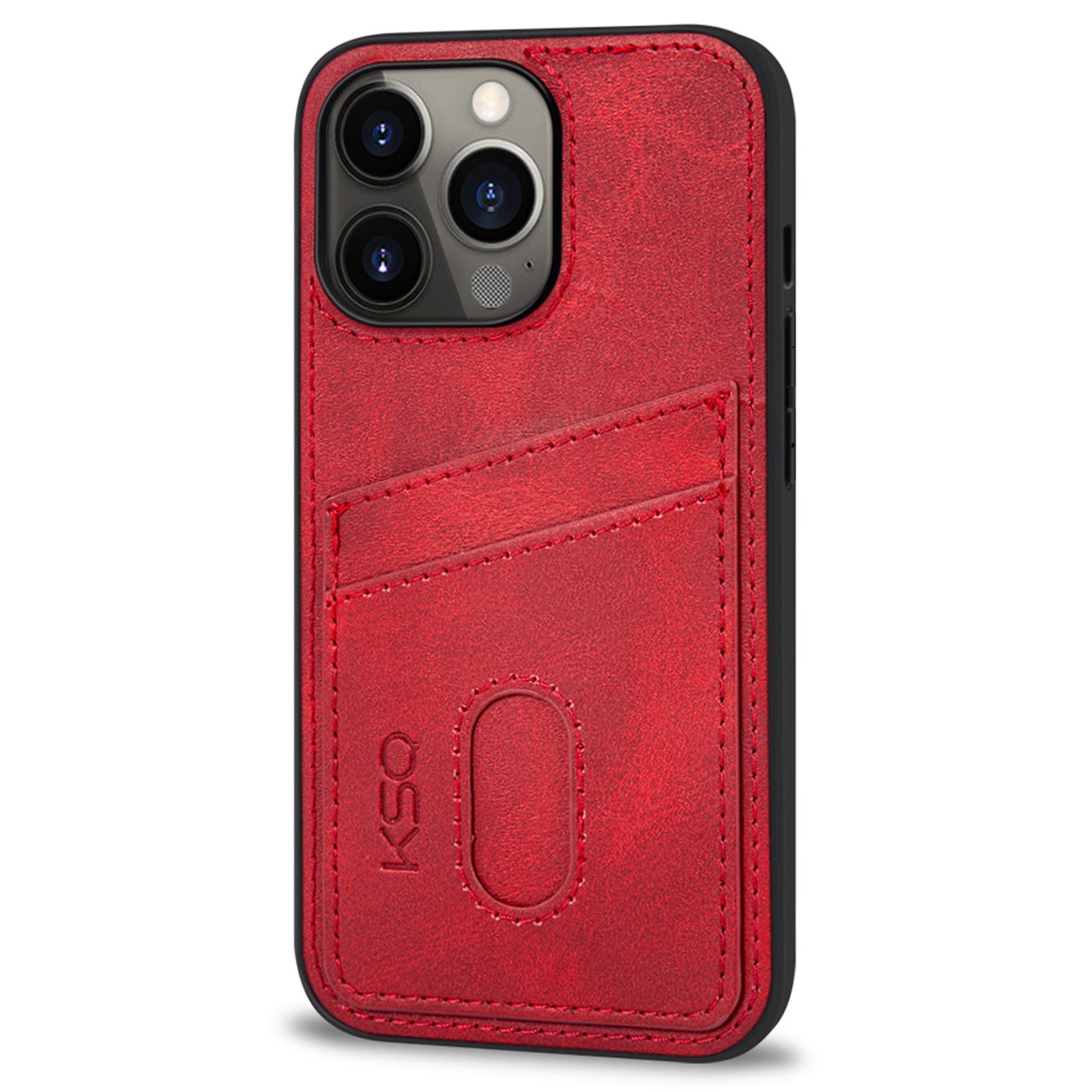 KSQ 003 Series for iPhone 13 Pro 6.1 inch Card Slots Design Scratch-resistant Protective Case PU Leather Coated PC+TPU Hybrid Phone Shell