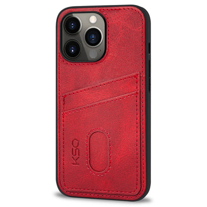 KSQ 003 Series for iPhone 13 Pro 6.1 inch Card Slots Design Scratch-resistant Protective Case PU Leather Coated PC+TPU Hybrid Phone Shell