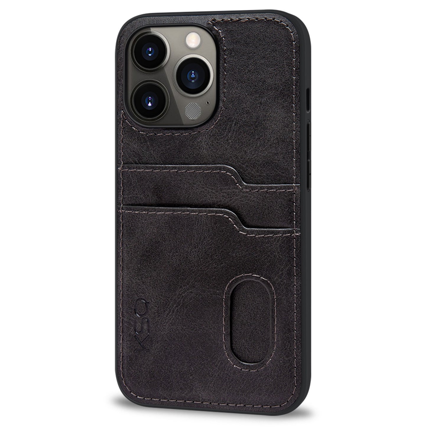 KSQ 002 Series for iPhone 13 Pro 6.1 inch Card Slots All-inclusive Protection Cell Phone Case PU Leather Coated PC+TPU Hybrid Shell