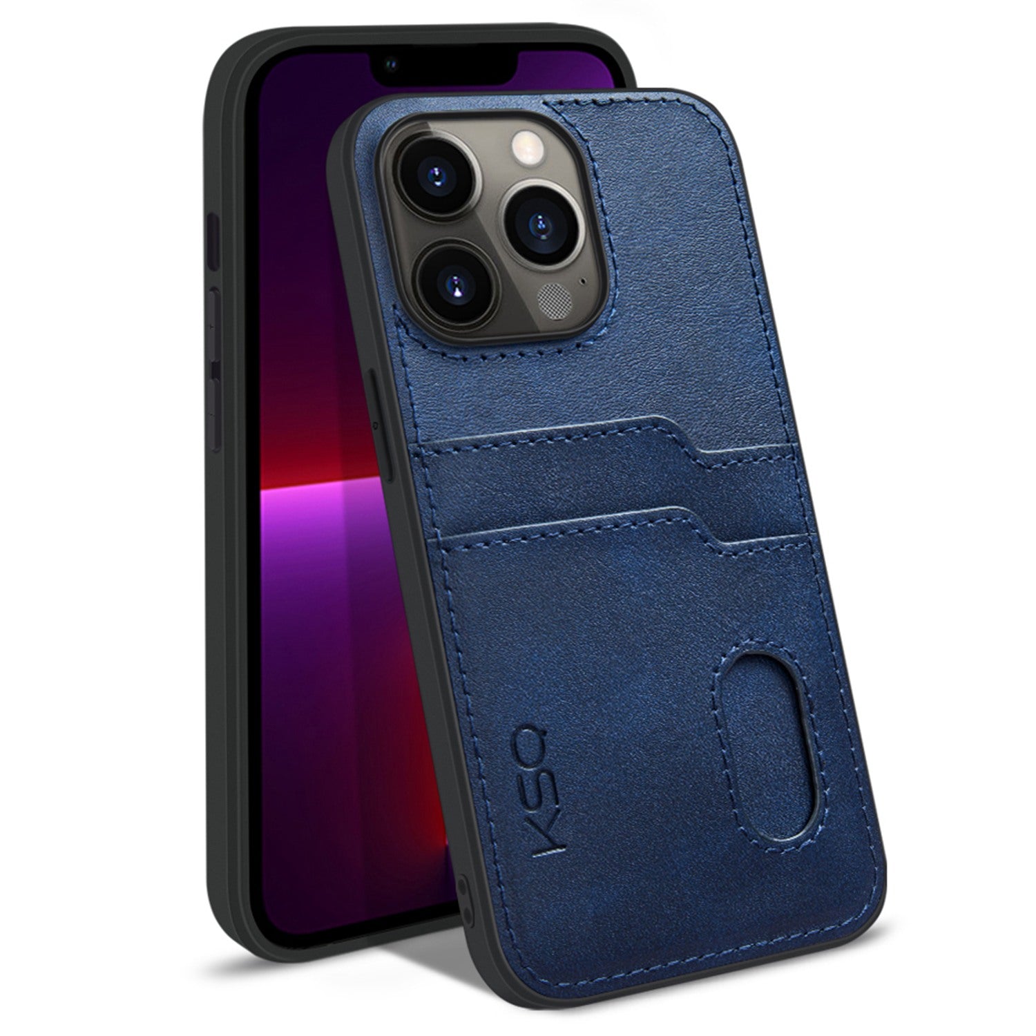 KSQ 002 Series for iPhone 13 Pro 6.1 inch Card Slots All-inclusive Protection Cell Phone Case PU Leather Coated PC+TPU Hybrid Shell