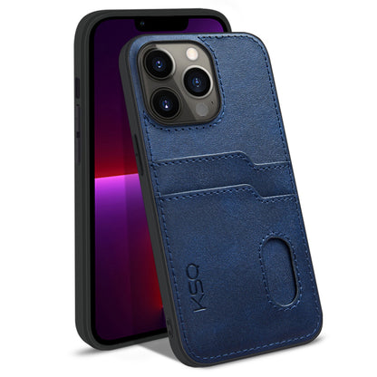 KSQ 002 Series for iPhone 13 Pro 6.1 inch Card Slots All-inclusive Protection Cell Phone Case PU Leather Coated PC+TPU Hybrid Shell
