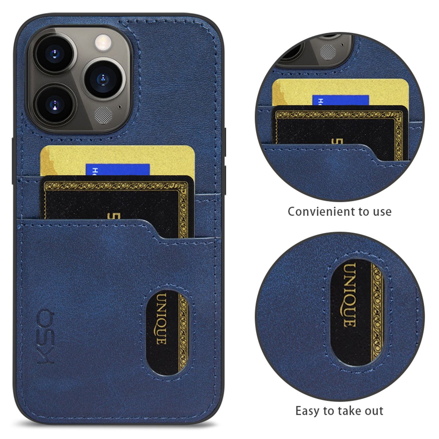 KSQ 002 Series for iPhone 13 Pro 6.1 inch Card Slots All-inclusive Protection Cell Phone Case PU Leather Coated PC+TPU Hybrid Shell