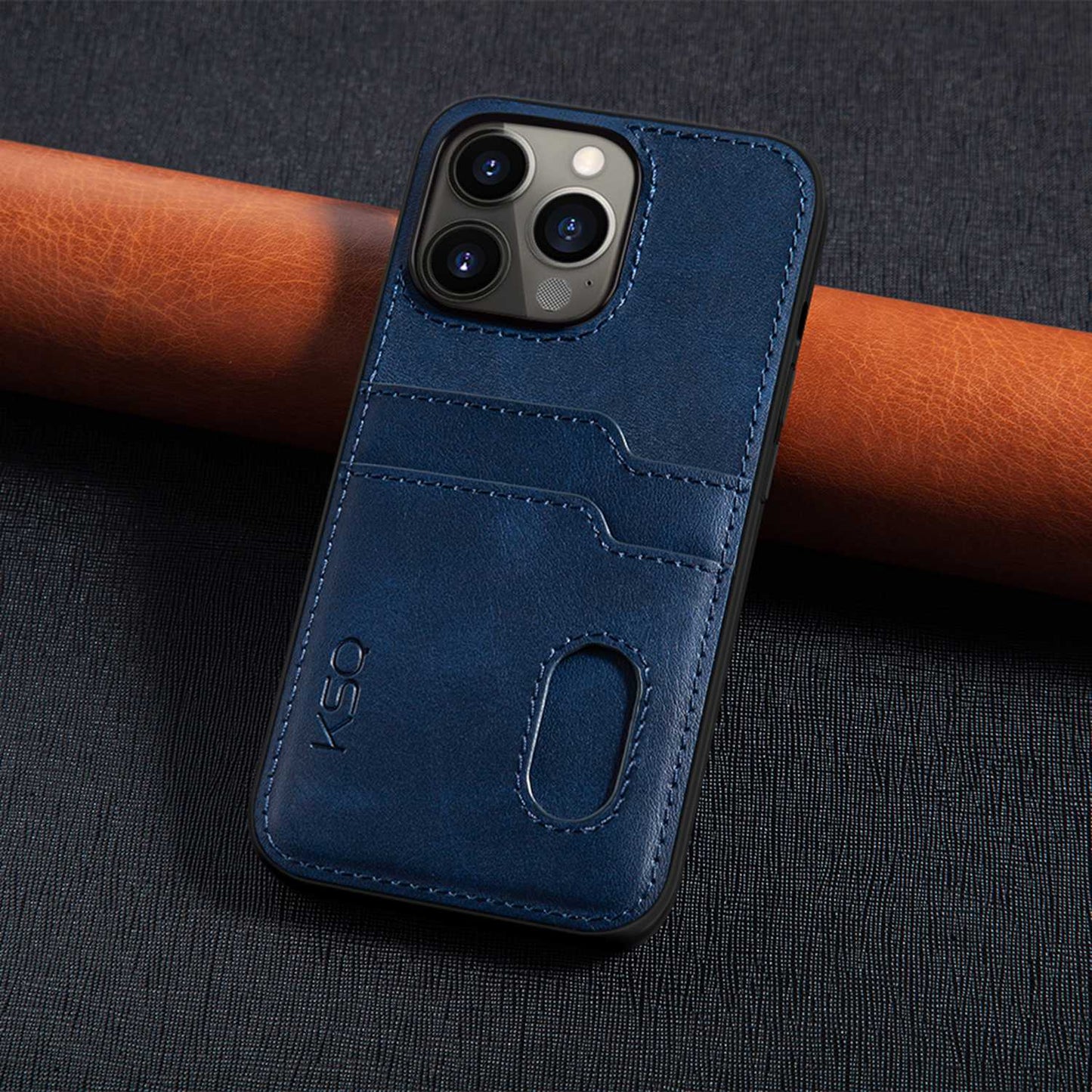 KSQ 002 Series for iPhone 13 Pro 6.1 inch Card Slots All-inclusive Protection Cell Phone Case PU Leather Coated PC+TPU Hybrid Shell