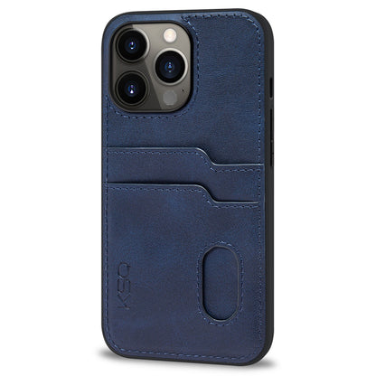 KSQ 002 Series for iPhone 13 Pro 6.1 inch Card Slots All-inclusive Protection Cell Phone Case PU Leather Coated PC+TPU Hybrid Shell