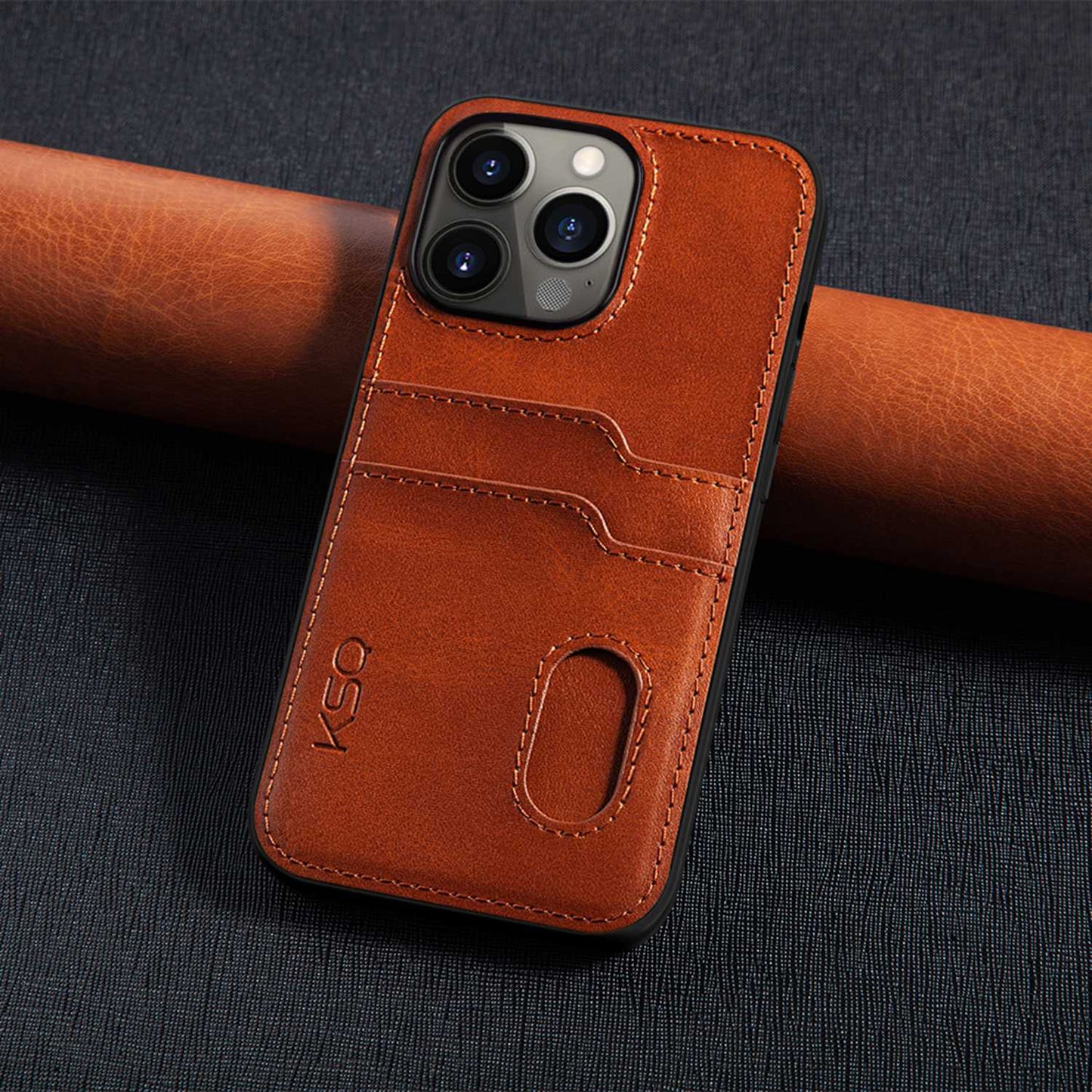 KSQ 002 Series for iPhone 13 Pro 6.1 inch Card Slots All-inclusive Protection Cell Phone Case PU Leather Coated PC+TPU Hybrid Shell