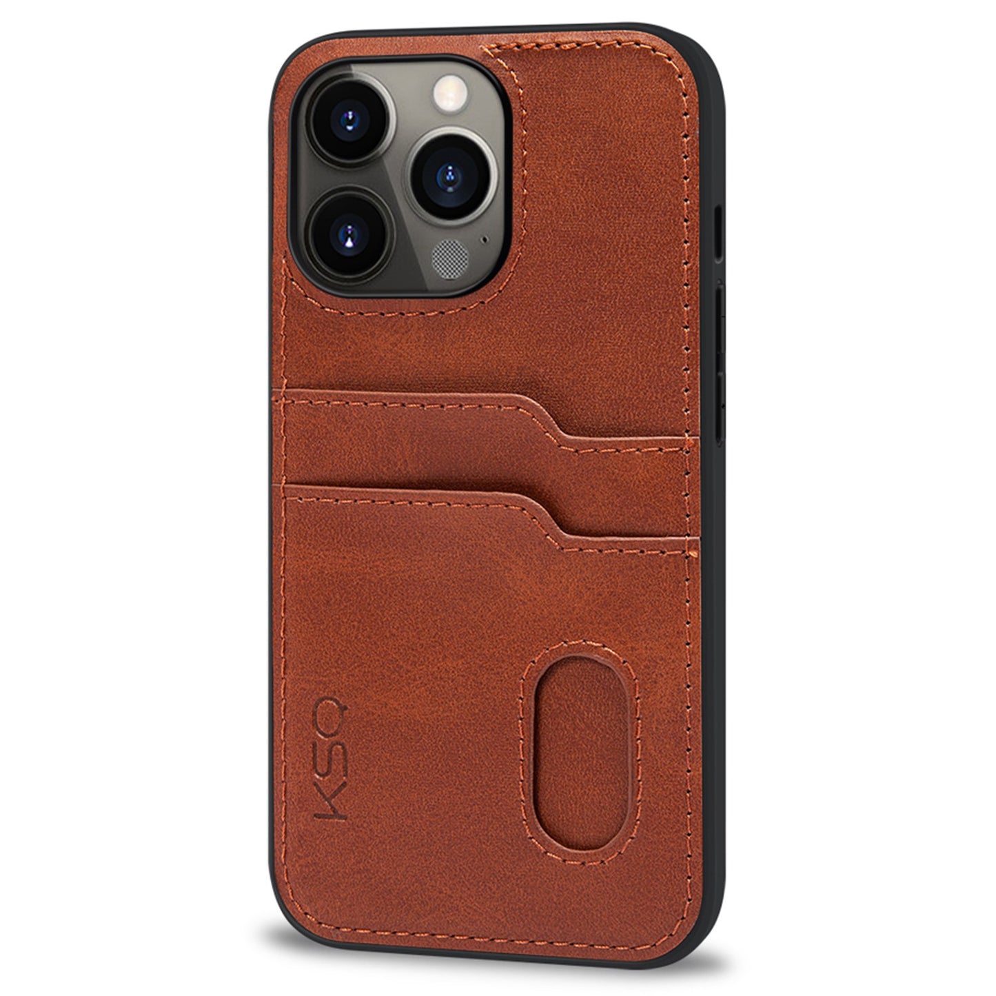 KSQ 002 Series for iPhone 13 Pro 6.1 inch Card Slots All-inclusive Protection Cell Phone Case PU Leather Coated PC+TPU Hybrid Shell