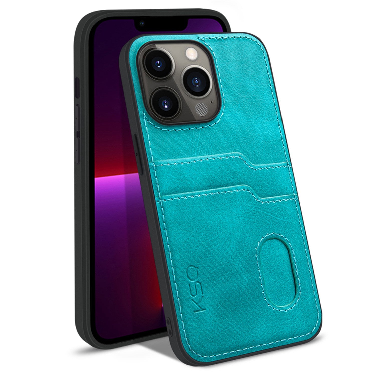 KSQ 002 Series for iPhone 13 Pro 6.1 inch Card Slots All-inclusive Protection Cell Phone Case PU Leather Coated PC+TPU Hybrid Shell