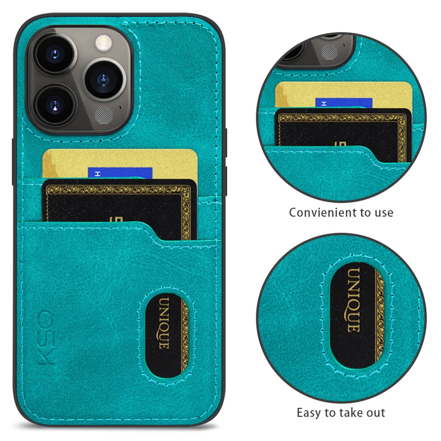 KSQ 002 Series for iPhone 13 Pro 6.1 inch Card Slots All-inclusive Protection Cell Phone Case PU Leather Coated PC+TPU Hybrid Shell