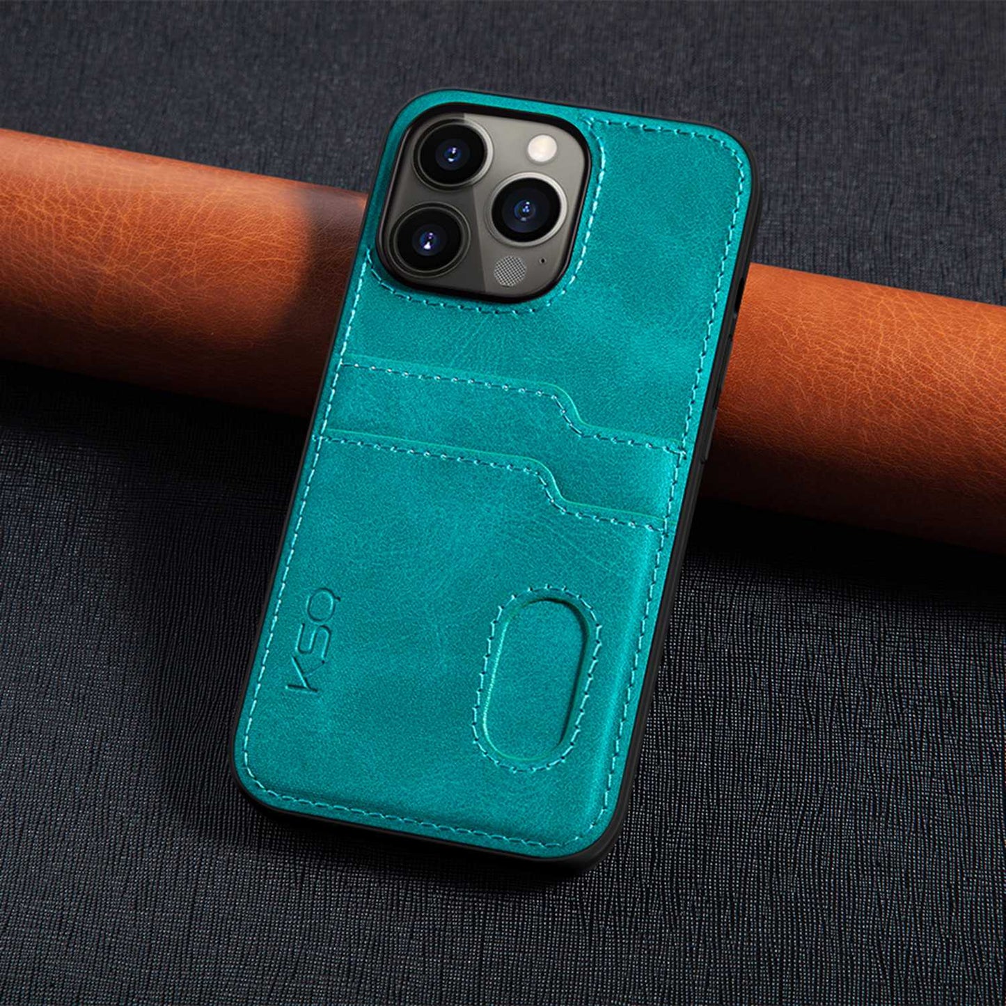 KSQ 002 Series for iPhone 13 Pro 6.1 inch Card Slots All-inclusive Protection Cell Phone Case PU Leather Coated PC+TPU Hybrid Shell
