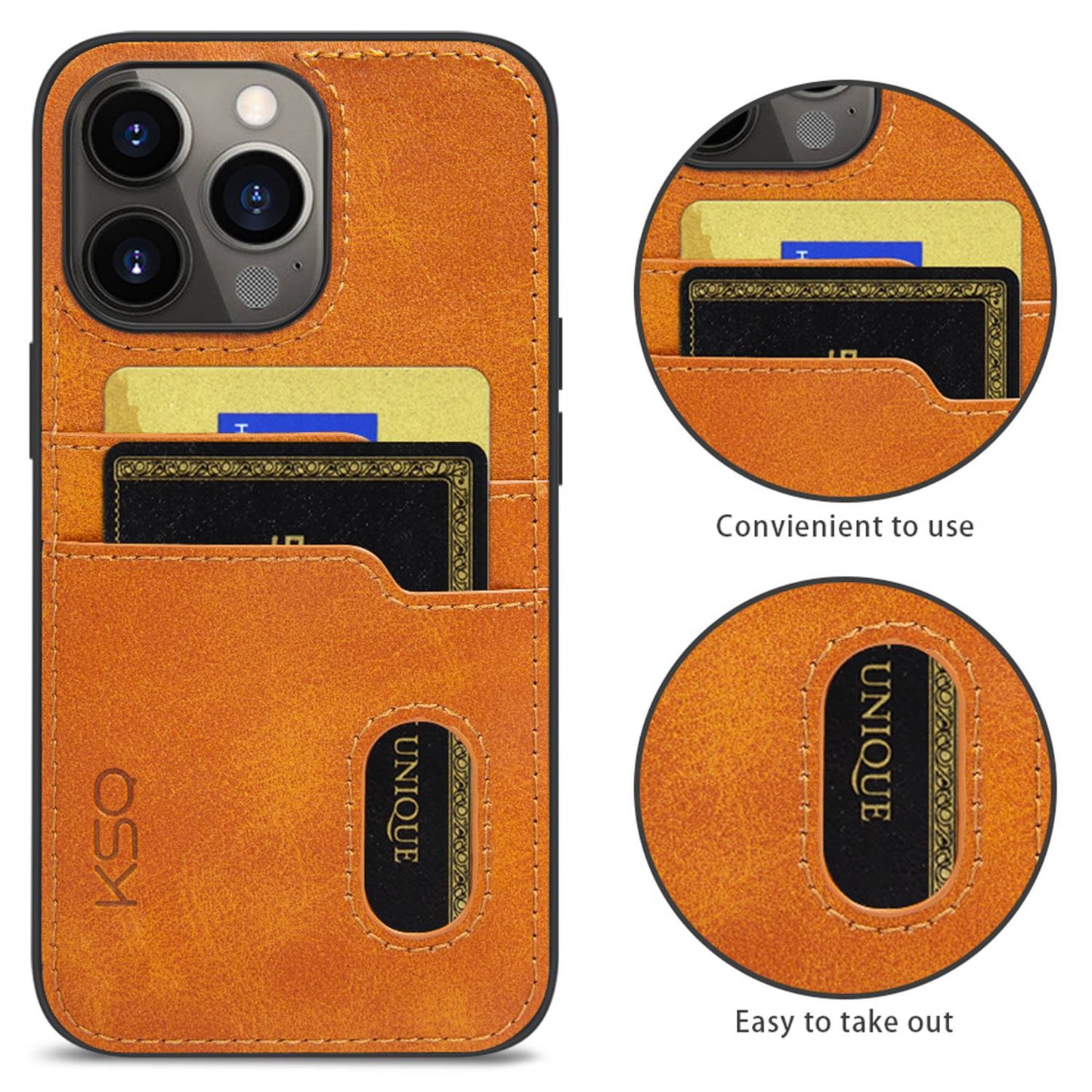KSQ 002 Series for iPhone 13 Pro 6.1 inch Card Slots All-inclusive Protection Cell Phone Case PU Leather Coated PC+TPU Hybrid Shell