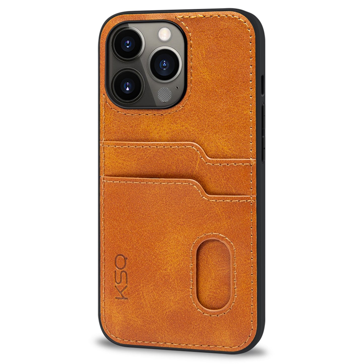 KSQ 002 Series for iPhone 13 Pro 6.1 inch Card Slots All-inclusive Protection Cell Phone Case PU Leather Coated PC+TPU Hybrid Shell
