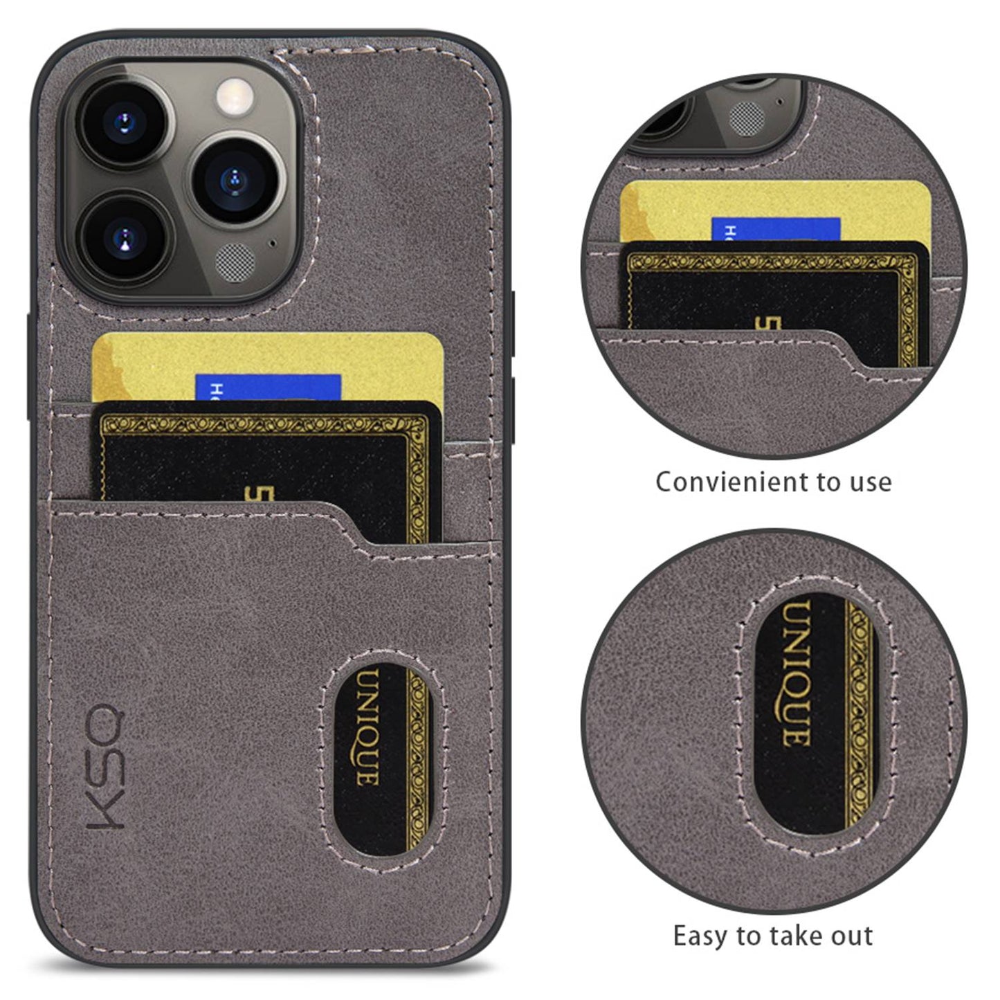 KSQ 002 Series for iPhone 13 Pro 6.1 inch Card Slots All-inclusive Protection Cell Phone Case PU Leather Coated PC+TPU Hybrid Shell