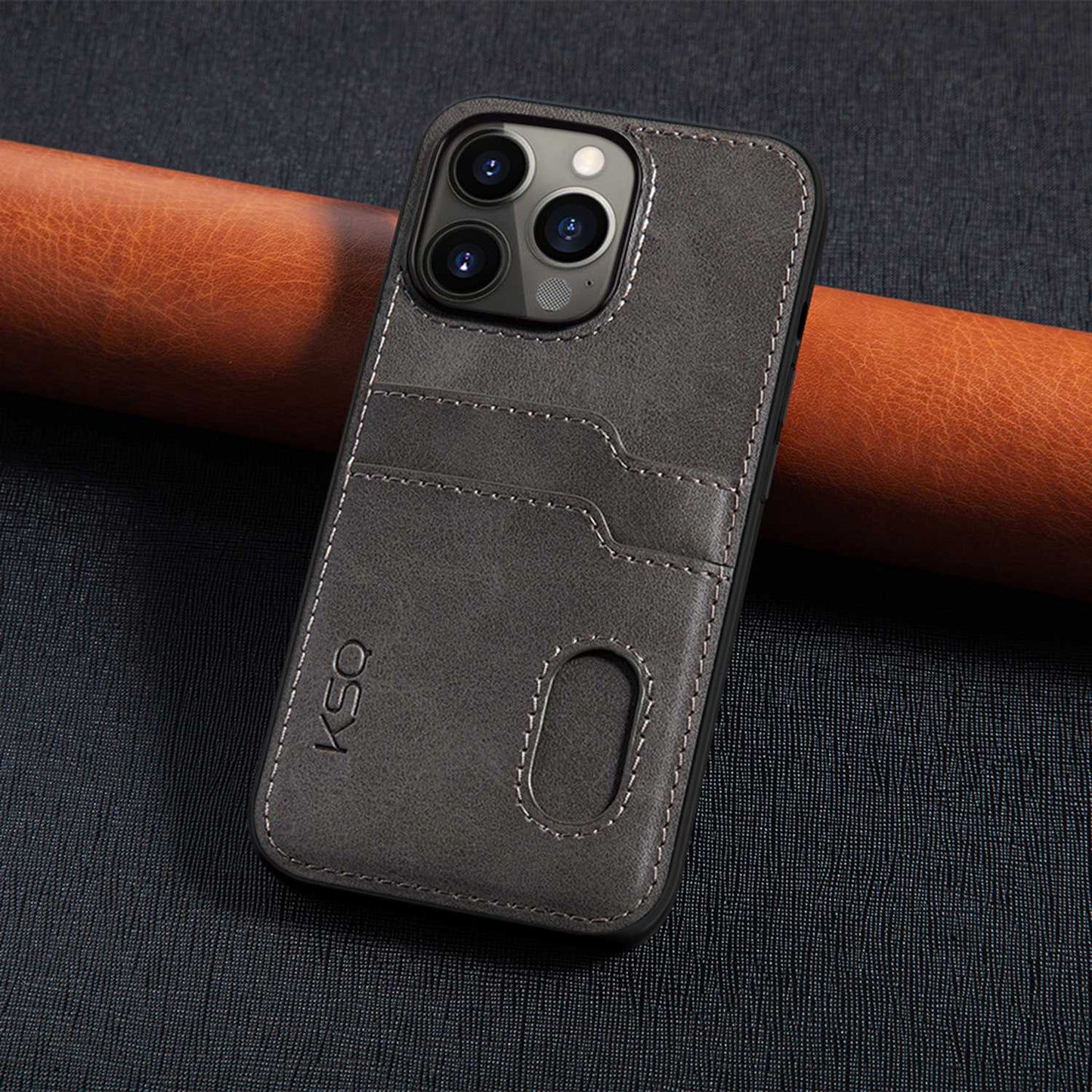 KSQ 002 Series for iPhone 13 Pro 6.1 inch Card Slots All-inclusive Protection Cell Phone Case PU Leather Coated PC+TPU Hybrid Shell