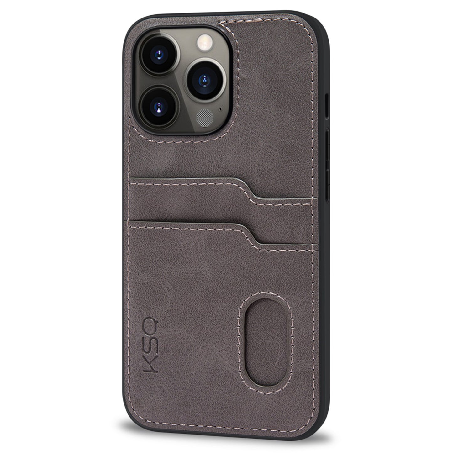 KSQ 002 Series for iPhone 13 Pro 6.1 inch Card Slots All-inclusive Protection Cell Phone Case PU Leather Coated PC+TPU Hybrid Shell