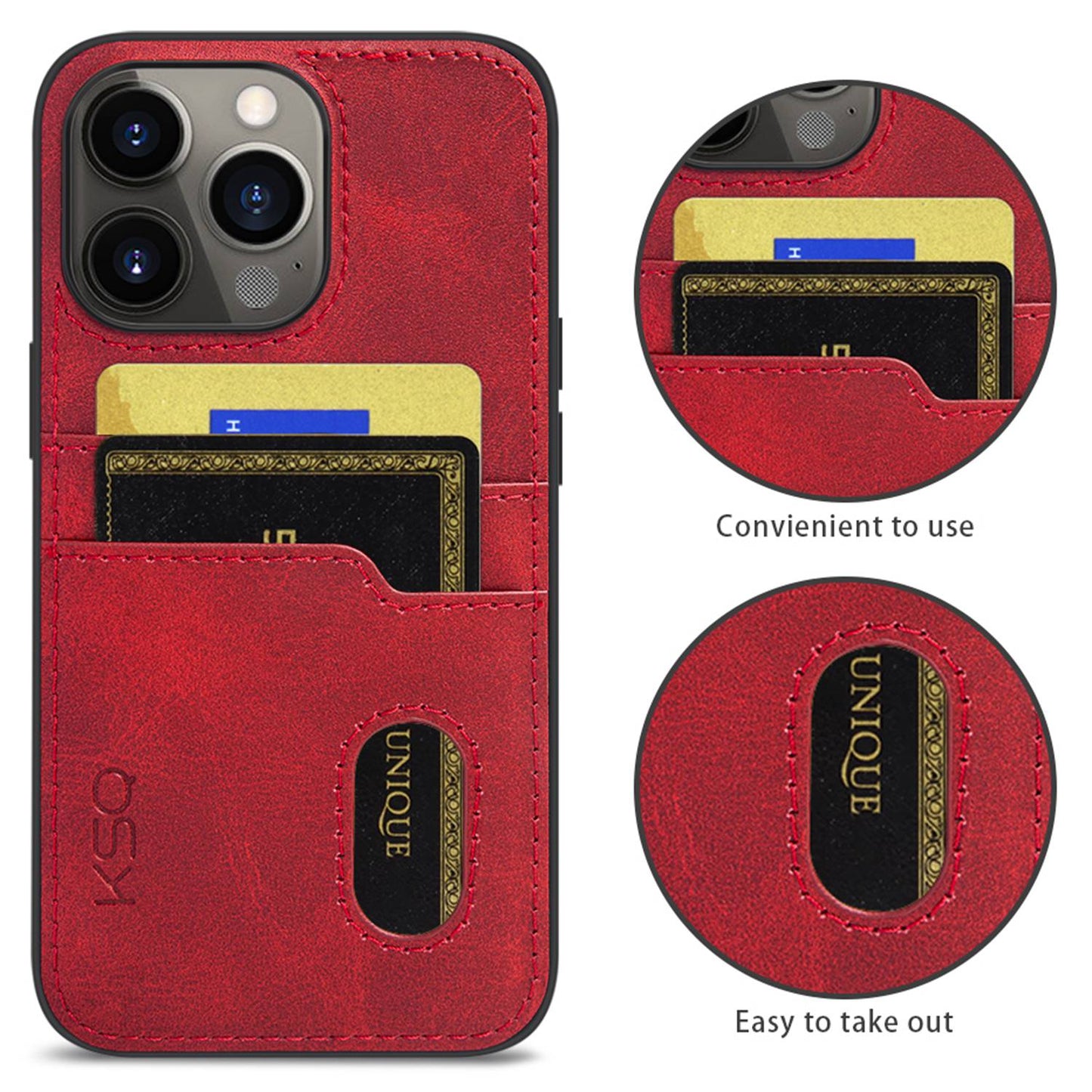 KSQ 002 Series for iPhone 13 Pro 6.1 inch Card Slots All-inclusive Protection Cell Phone Case PU Leather Coated PC+TPU Hybrid Shell
