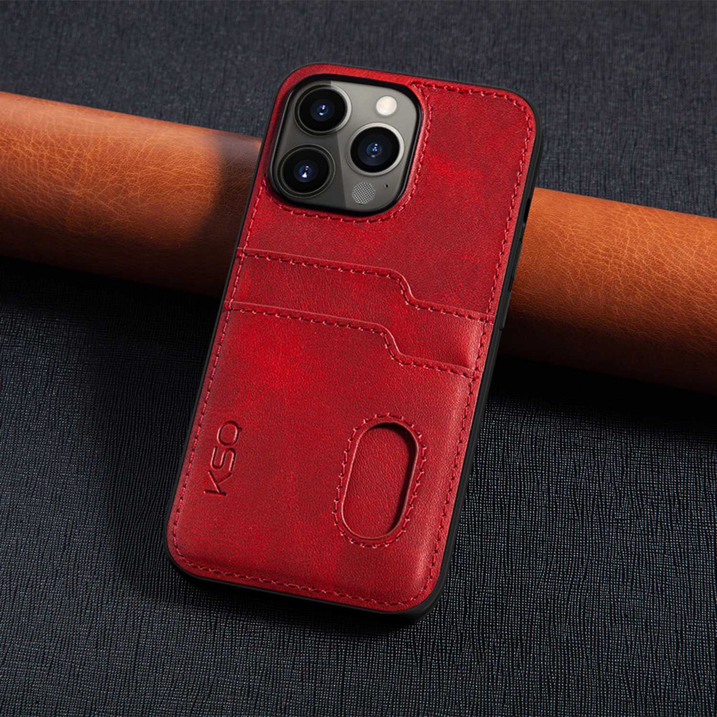 KSQ 002 Series for iPhone 13 Pro 6.1 inch Card Slots All-inclusive Protection Cell Phone Case PU Leather Coated PC+TPU Hybrid Shell
