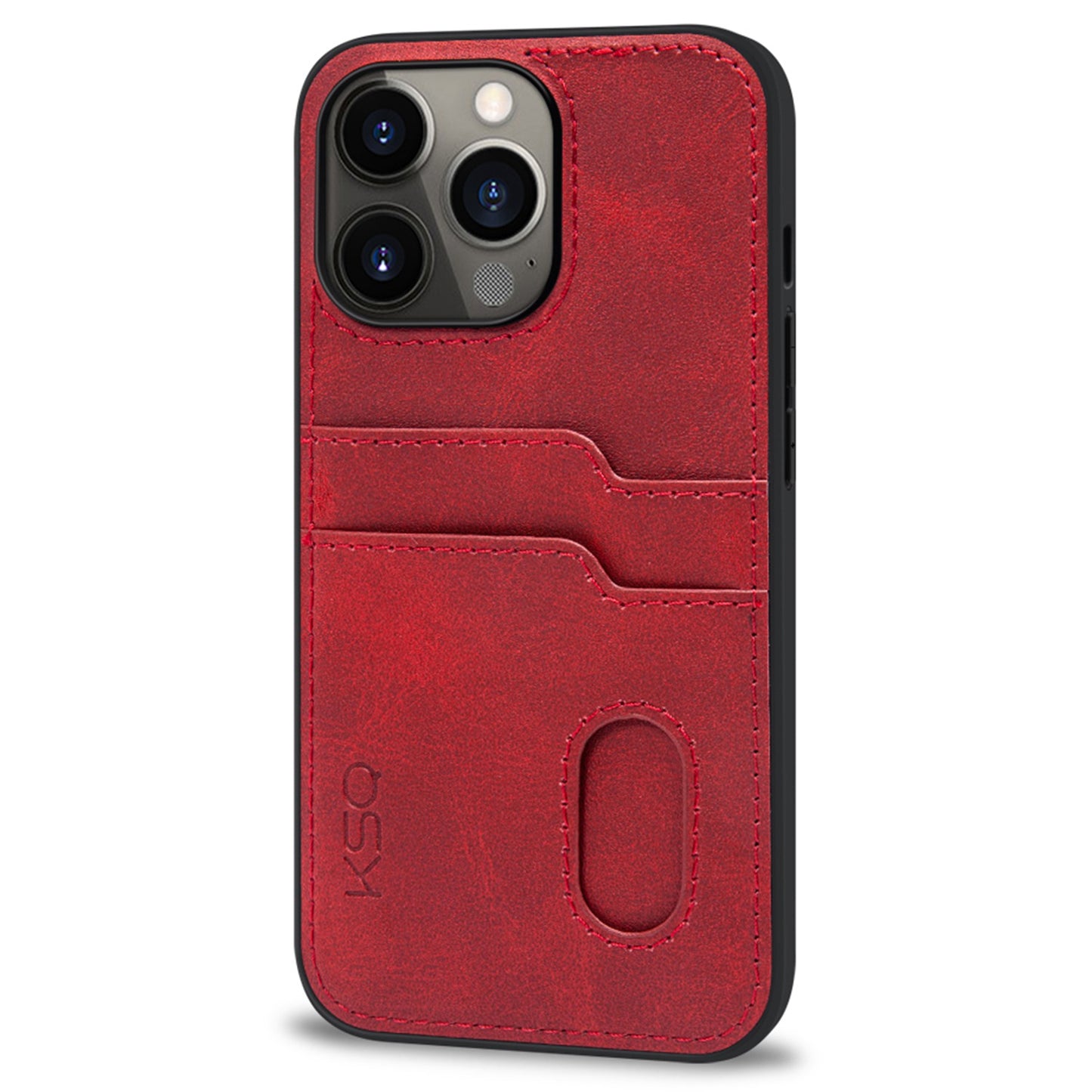 KSQ 002 Series for iPhone 13 Pro 6.1 inch Card Slots All-inclusive Protection Cell Phone Case PU Leather Coated PC+TPU Hybrid Shell