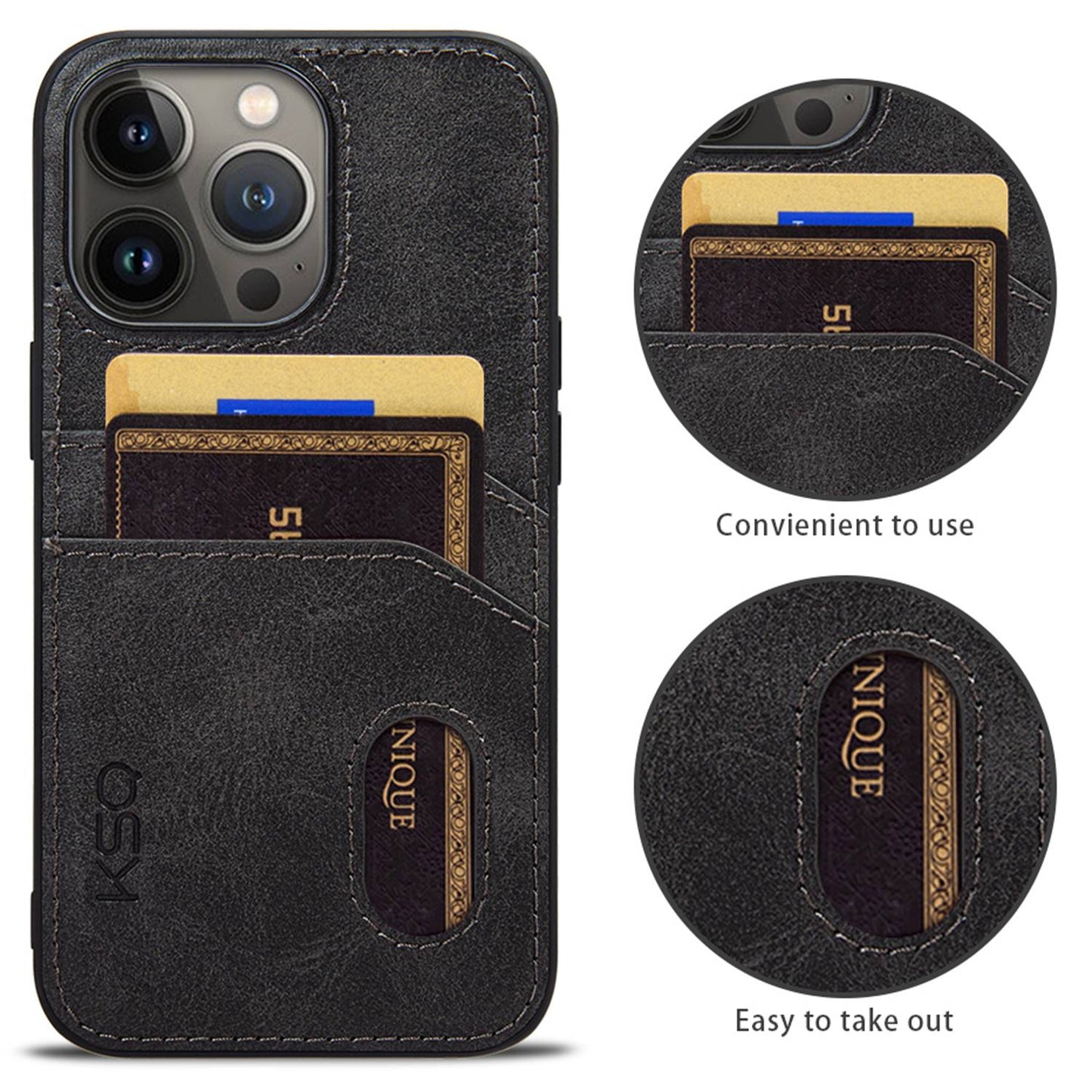 KSQ 001 Series All Edge Wrapped Hard Phone Cover for iPhone 13 Pro 6.1 inch, Anti-scratch TPU+PC+PU Leather Case with Card Slots