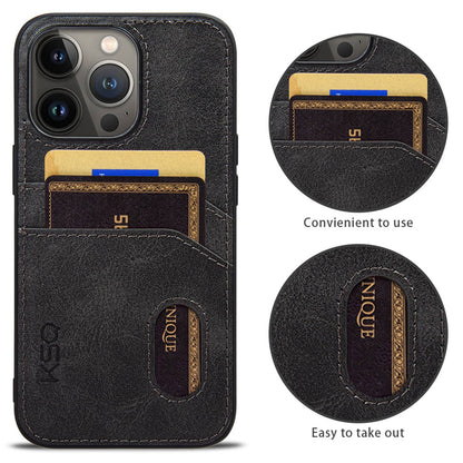 KSQ 001 Series All Edge Wrapped Hard Phone Cover for iPhone 13 Pro 6.1 inch, Anti-scratch TPU+PC+PU Leather Case with Card Slots